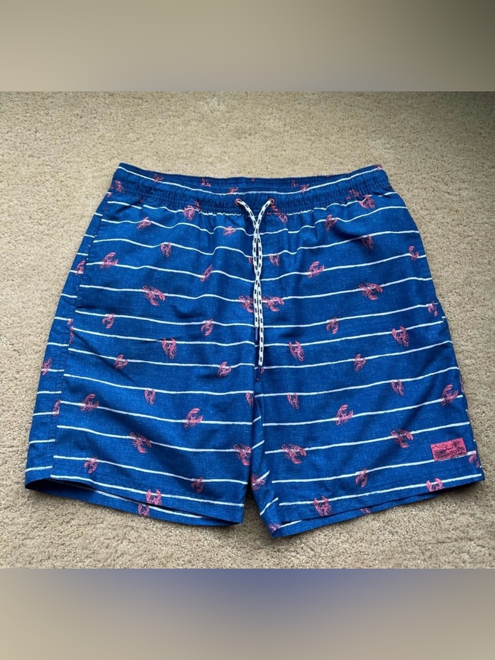 Izod Men’s Blue Striped Lobster Saltwater Swim Trunks w/ Mesh Lining - L - EUC